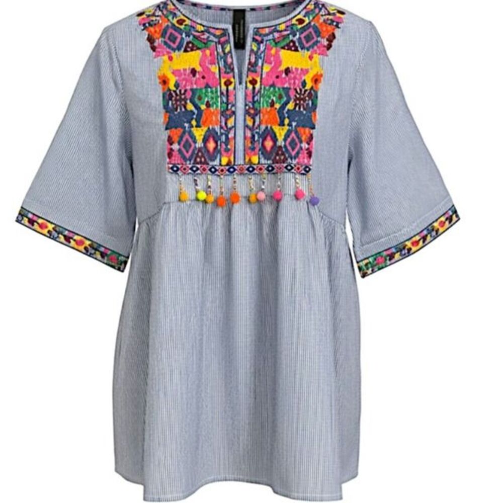 SMALL NAVY STRIPED EMBROIDERED TOP